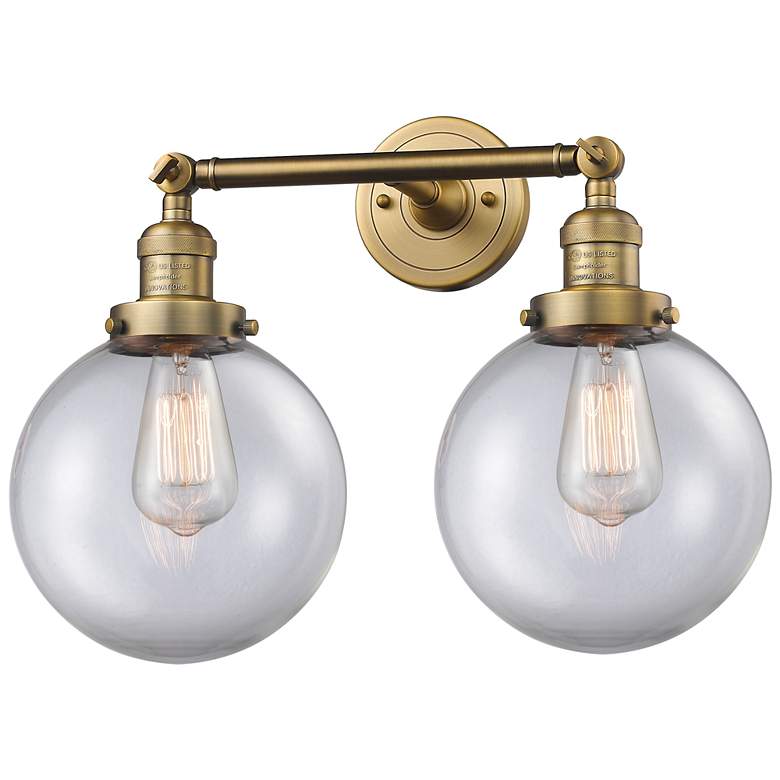 Image 1 Beacon 19" 2-Light Brushed Brass Bath Light w/ Clear Shade