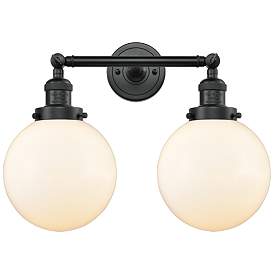 Image1 of Beacon 19" 2-Light Matte Black Bath Light w/ Matte White Shade