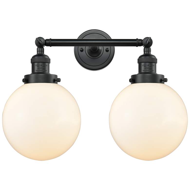 Image 1 Beacon 19" 2-Light Matte Black Bath Light w/ Matte White Shade