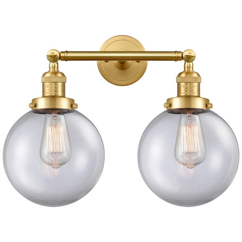 Image 1 Beacon 19" 2-Light Satin Gold Bath Light w/ Clear Shade