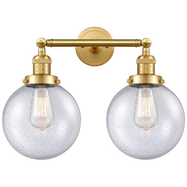 Image 1 Beacon 19" 2-Light Satin Gold Bath Light w/ Seedy Shade