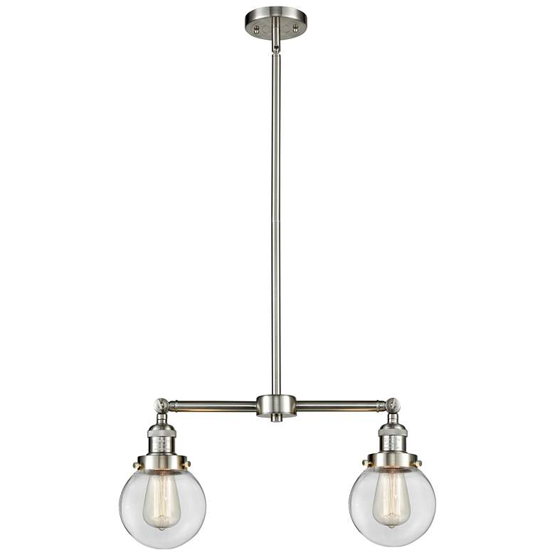 Image 1 Beacon - 2 Light 23" Island Light - Brushed Satin Nickel - Clear Shad