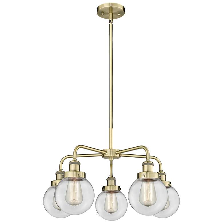 Image 1 Beacon 24"W 5 Light Antique Brass Stem Hung Chandelier w/ Clear Glass