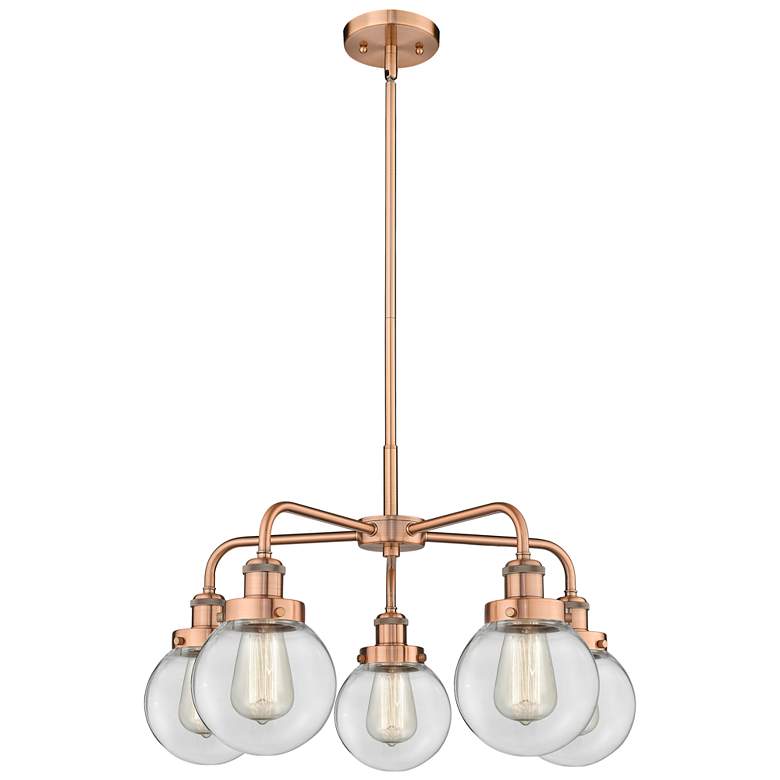 Image 1 Beacon 24 inchW 5 Light Antique Copper Stem Hung Chandelier w/ Clear Shade