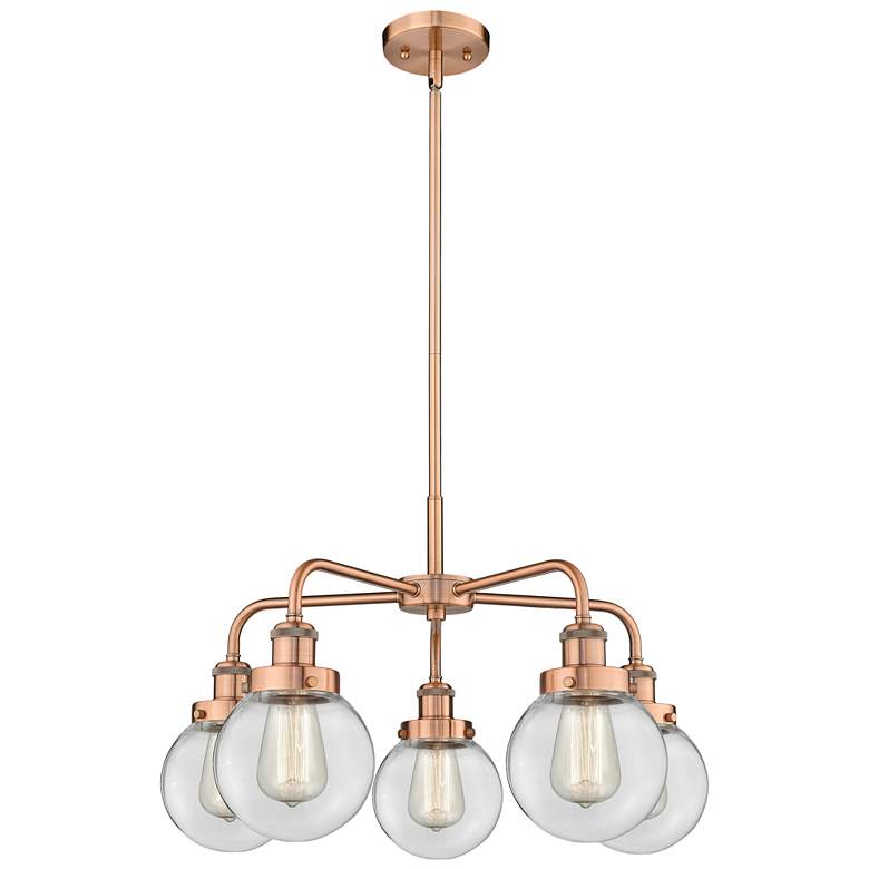 Image 1 Beacon 24"W 5 Light Antique Copper Stem Hung Chandelier w/ Clear Shade