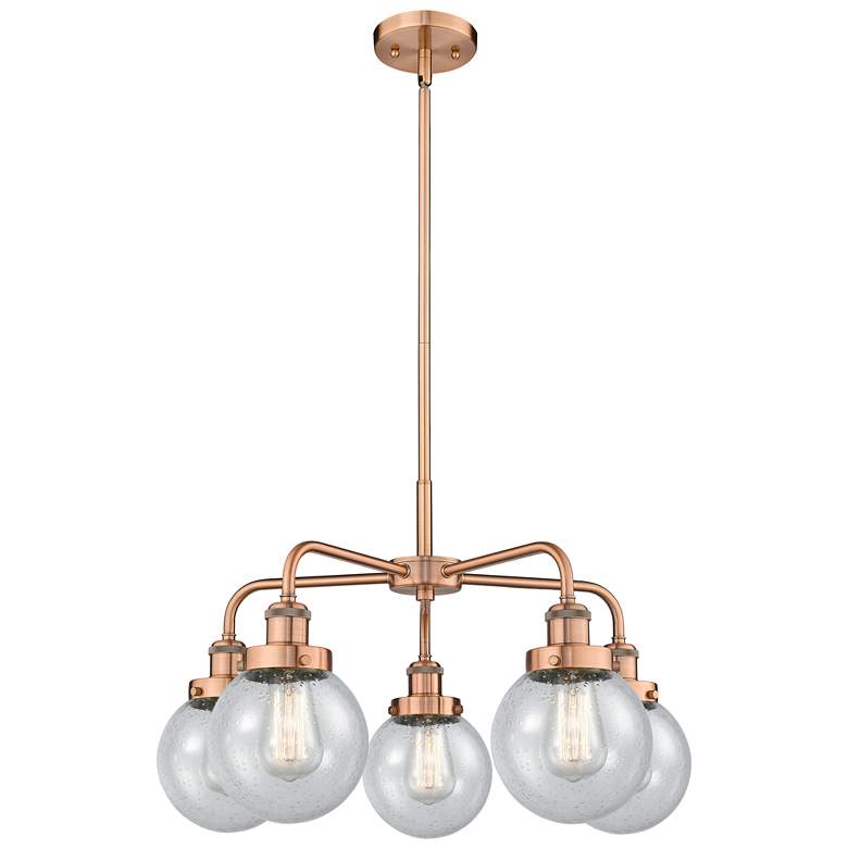 Image 1 Beacon 24"W 5 Light Antique Copper Stem Hung Chandelier w/ Seedy Shade