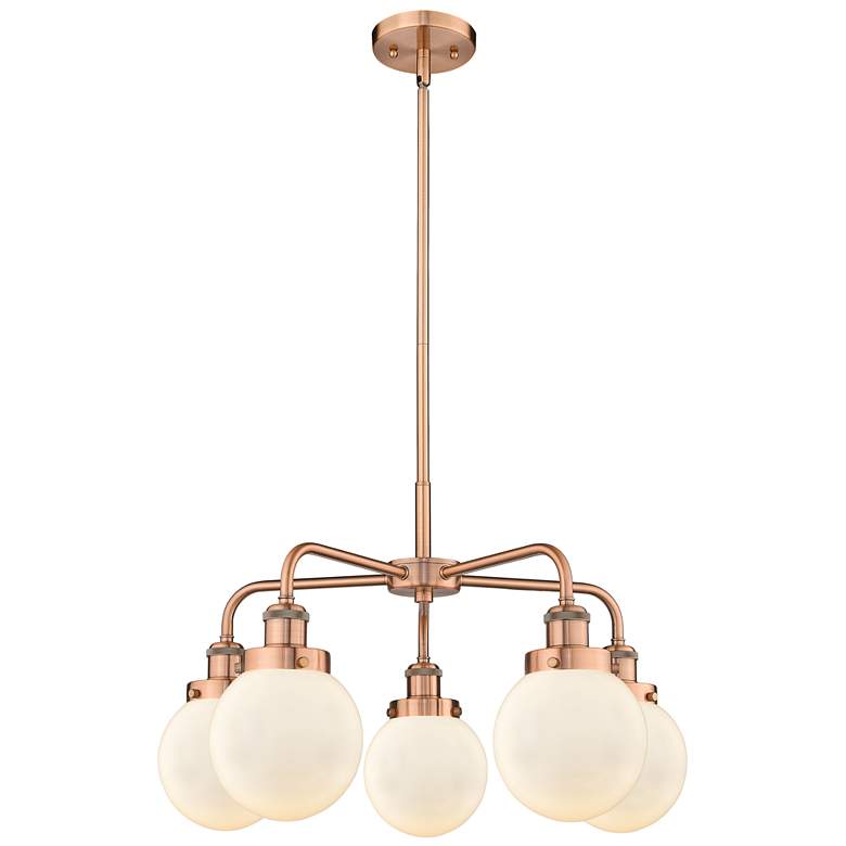 Image 1 Beacon 24 inchW 5 Light Antique Copper Stem Hung Chandelier w/ White Shade