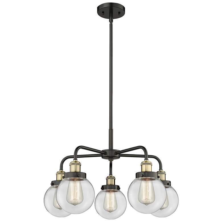 Image 1 Beacon 24"W 5 Light Black Antique Brass Stem Hung Chandelier w/ Clear