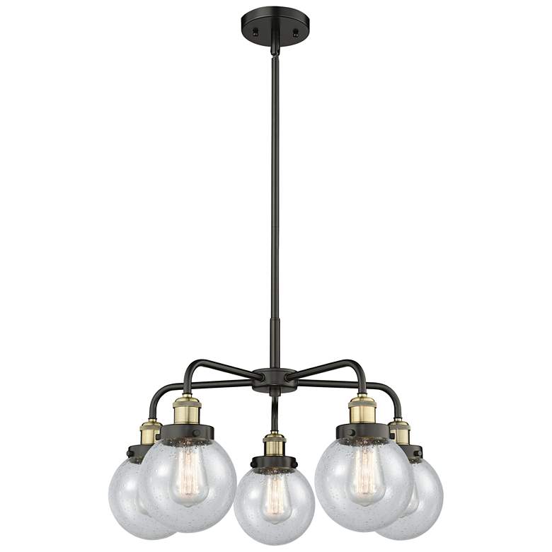Image 1 Beacon 24"W 5 Light Black Antique Brass Stem Hung Chandelier w/ Seedy