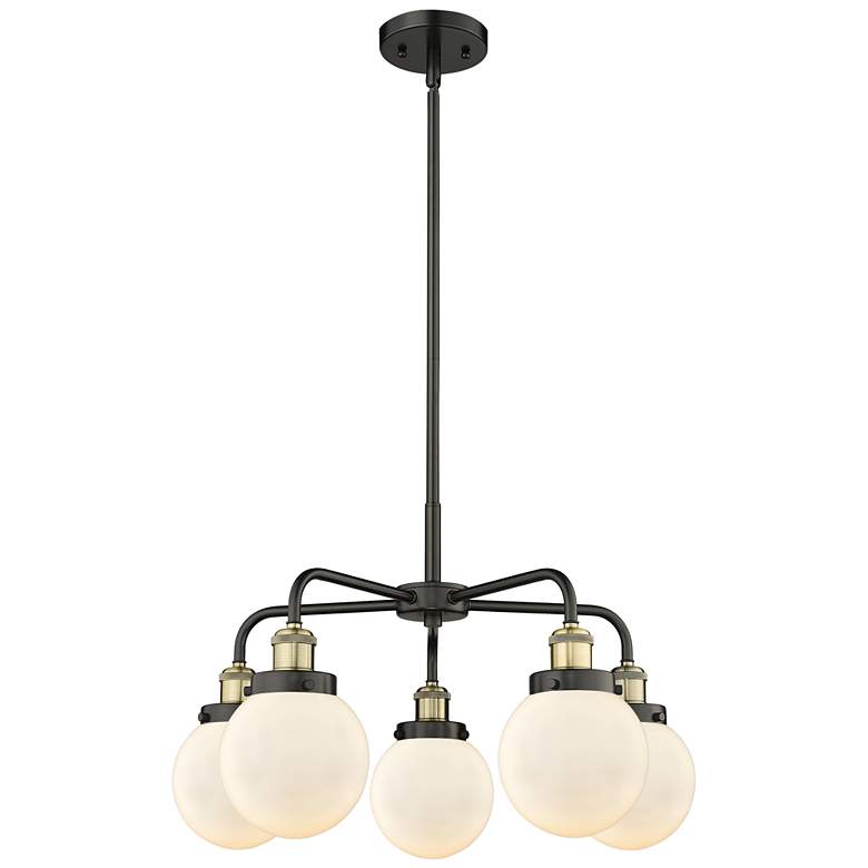 Image 1 Beacon 24"W 5 Light Black Antique Brass Stem Hung Chandelier w/ White