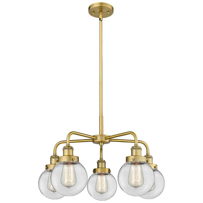 Image 1 Beacon 24"W 5 Light Brushed Brass Stem Hung Chandelier w/ Clear Glass