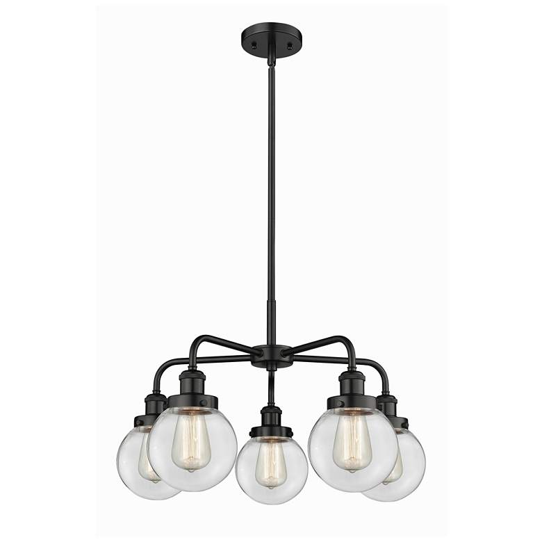 Image 1 Beacon 24"W 5 Light Matte Black Stem Hung Chandelier With Clear Glass