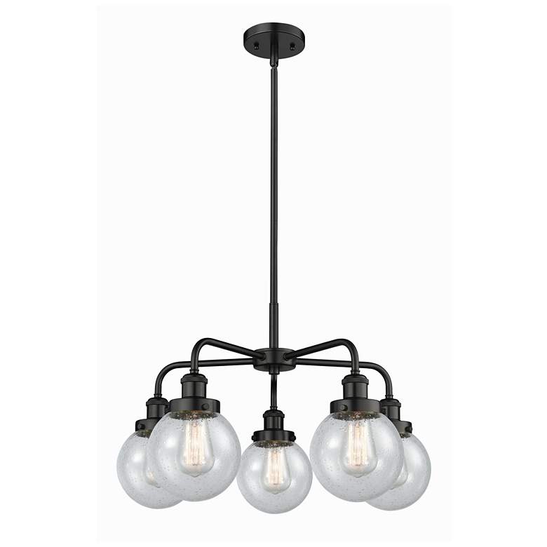 Image 1 Beacon 24"W 5 Light Matte Black Stem Hung Chandelier With Seedy Glass
