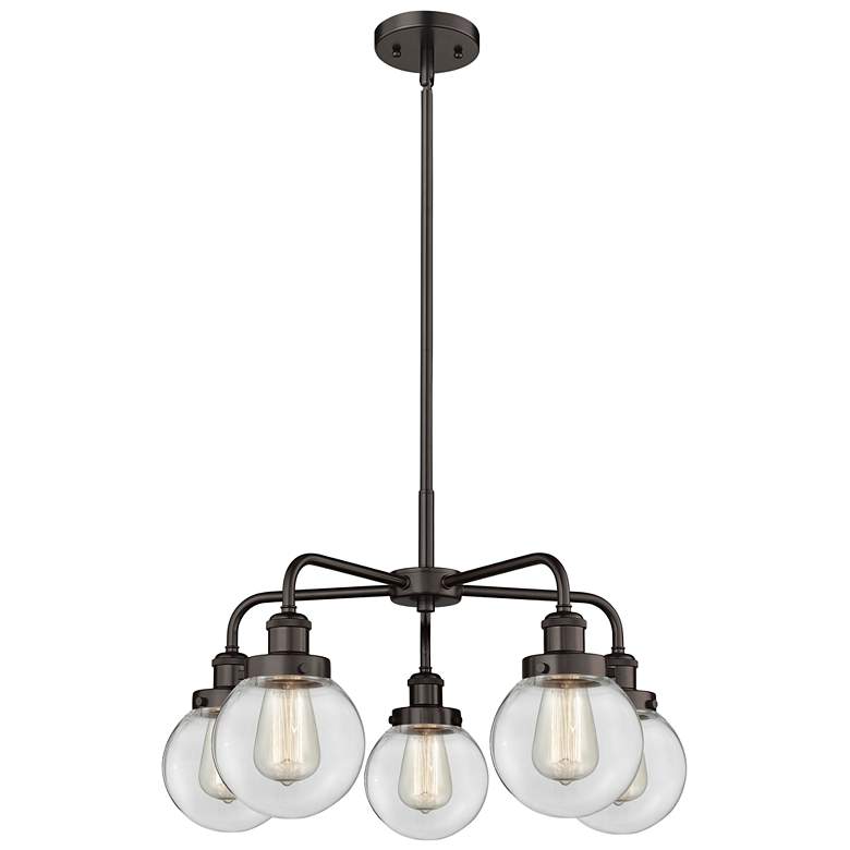 Image 1 Beacon 24"W 5 Light Oil Rubbed Bronze Stem Hung Chandelier w/ Clear Sh