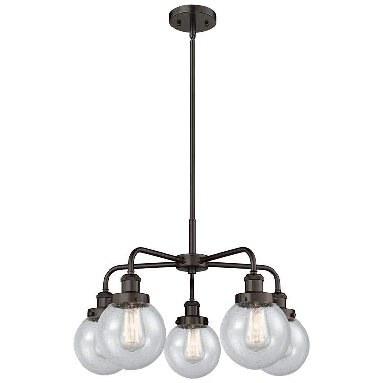 Image 1 Beacon 24"W 5 Light Oil Rubbed Bronze Stem Hung Chandelier w/ Seedy Sh