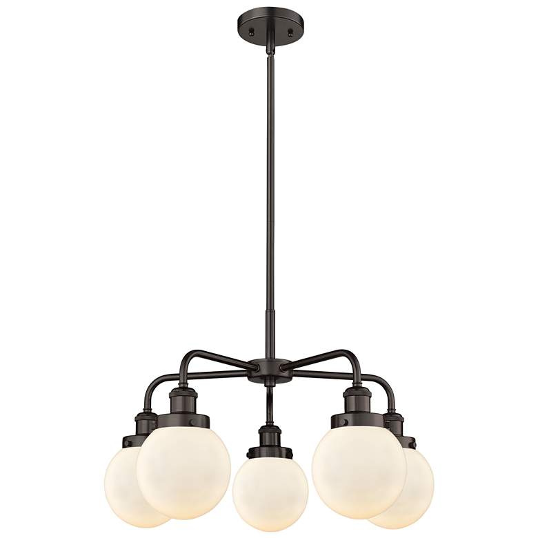 Image 1 Beacon 24"W 5 Light Oil Rubbed Bronze Stem Hung Chandelier w/ White Sh