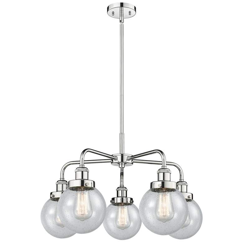Image 1 Beacon 24"W 5 Light Polished Chrome Stem Hung Chandelier w/ Seedy Shad