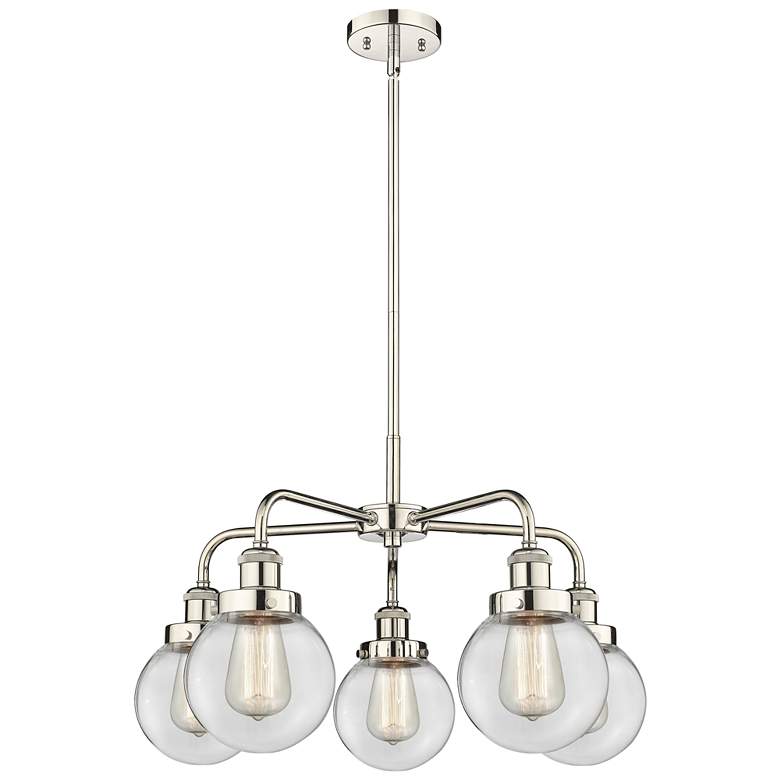Image 1 Beacon 24"W 5 Light Polished Nickel Stem Hung Chandelier w/ Clear Shad