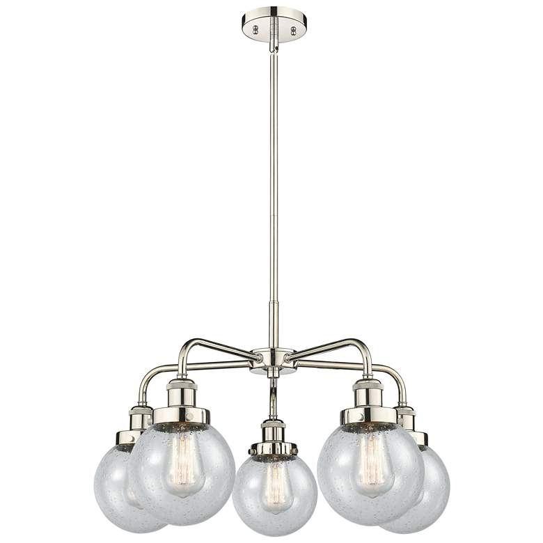 Image 1 Beacon 24"W 5 Light Polished Nickel Stem Hung Chandelier w/ Seedy Shad