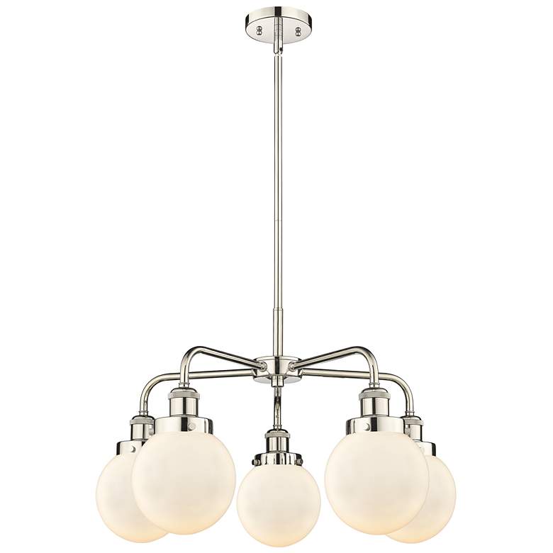 Image 1 Beacon 24"W 5 Light Polished Nickel Stem Hung Chandelier w/ White Shad