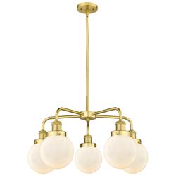 Beacon 24&quot;W 5 Light Satin Gold Stem Hung Chandelier w/ White Shade