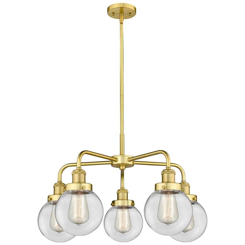 Image 1 Beacon 24"W 5 Light Satin Gold Stem Hung Chandelier With Clear Glass S