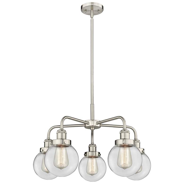 Image 1 Beacon 24"W 5 Light Satin Nickel Stem Hung Chandelier w/ Clear Glass S