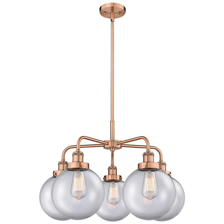 Image 1 Beacon 26 inchW 5 Light Antique Copper Stem Hung Chandelier w/ Clear Shade