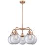 Beacon 26"W 5 Light Antique Copper Stem Hung Chandelier w/ Clear Shade