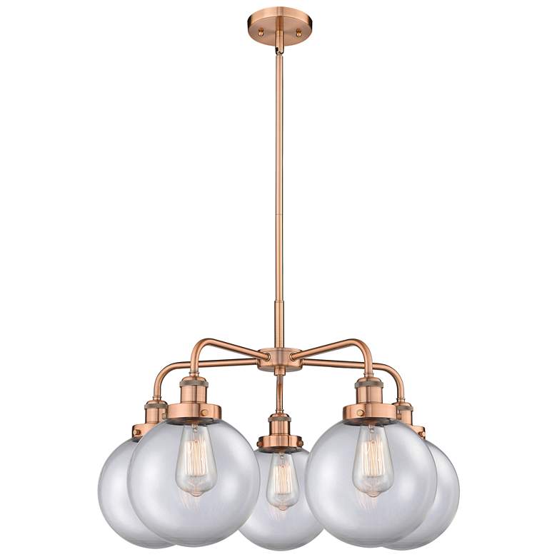 Image 1 Beacon 26"W 5 Light Antique Copper Stem Hung Chandelier w/ Clear Shade