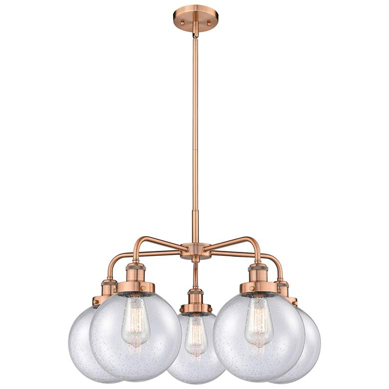 Image 1 Beacon 26"W 5 Light Antique Copper Stem Hung Chandelier w/ Seedy Shade