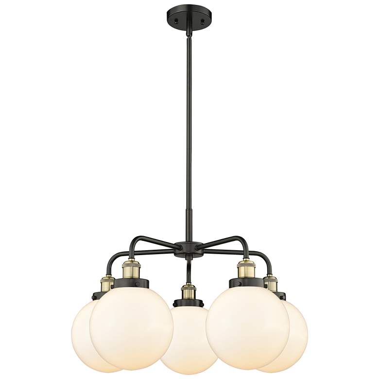 Image 1 Beacon 26"W 5 Light Black Antique Brass Stem Hung Chandelier w/ White