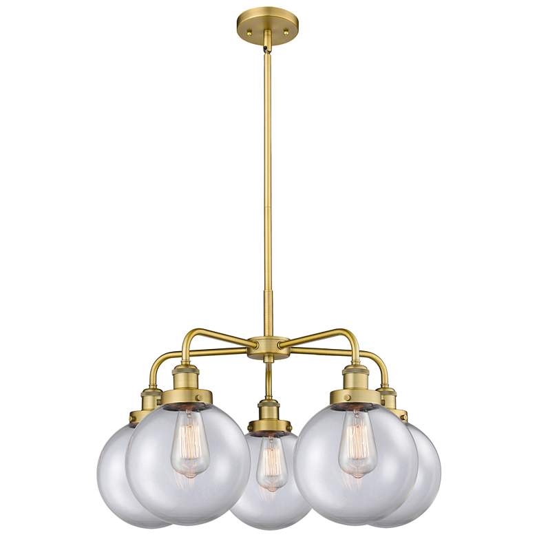 Image 1 Beacon 26"W 5 Light Brushed Brass Stem Hung Chandelier w/ Clear Glass