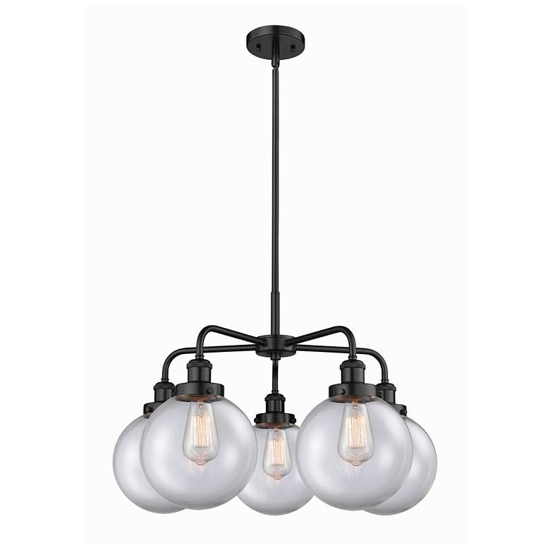 Image 1 Beacon 26"W 5 Light Matte Black Stem Hung Chandelier With Clear Glass