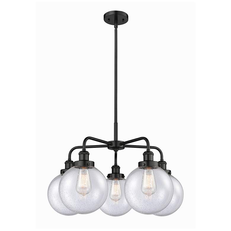 Image 1 Beacon 26"W 5 Light Matte Black Stem Hung Chandelier With Seedy Glass