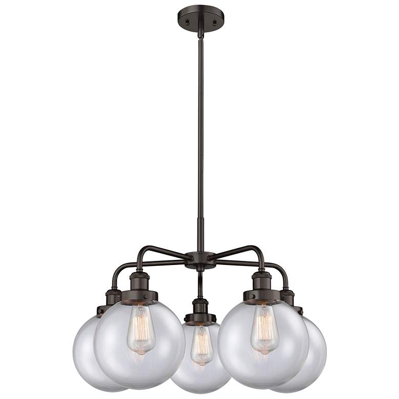 Image 1 Beacon 26"W 5 Light Oil Rubbed Bronze Stem Hung Chandelier w/ Clear Sh