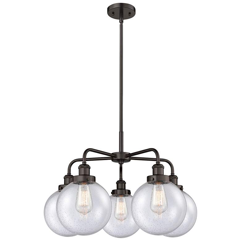 Image 1 Beacon 26"W 5 Light Oil Rubbed Bronze Stem Hung Chandelier w/ Seedy Sh