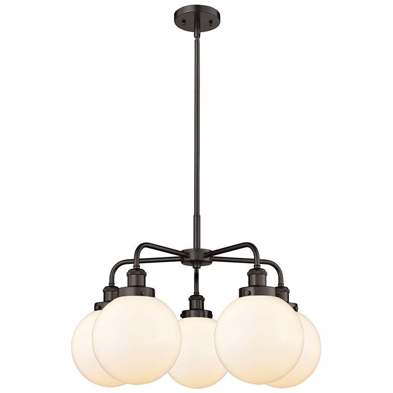 Image 1 Beacon 26"W 5 Light Oil Rubbed Bronze Stem Hung Chandelier w/ White Sh