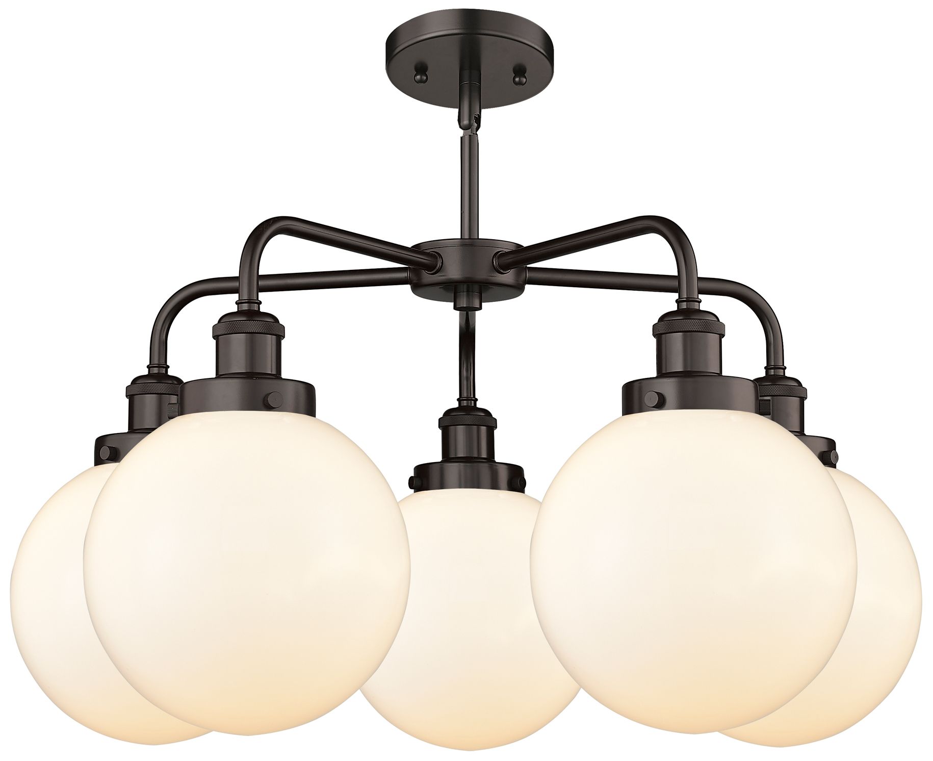 Image 2 Beacon 26"W 5 Light Oil Rubbed Bronze Stem Hung Chandelier w/ White Sh more views
