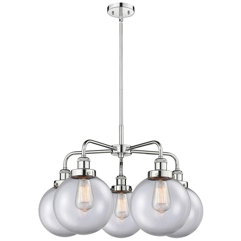 Image 1 Beacon 26 inchW 5 Light Polished Chrome Stem Hung Chandelier w/ Clear Shad