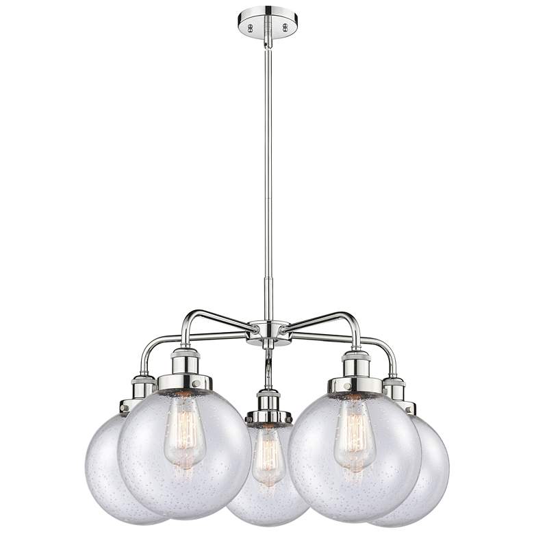 Image 1 Beacon 26"W 5 Light Polished Chrome Stem Hung Chandelier w/ Seedy Shad