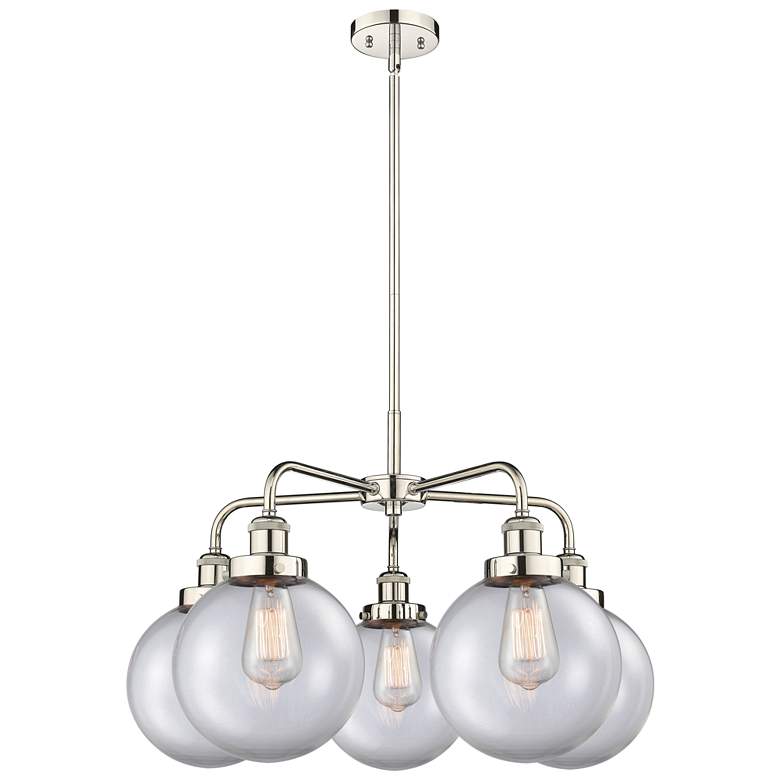 Image 1 Beacon 26"W 5 Light Polished Nickel Stem Hung Chandelier w/ Clear Shad