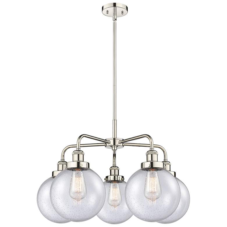 Image 1 Beacon 26"W 5 Light Polished Nickel Stem Hung Chandelier w/ Seedy Shad