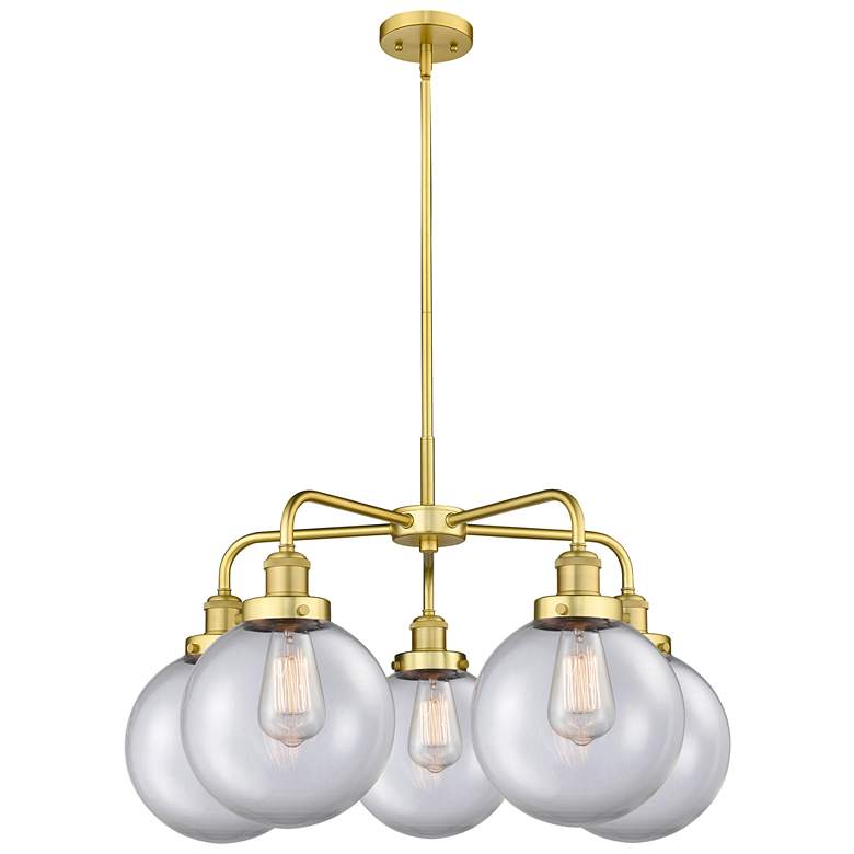 Image 1 Beacon 26"W 5 Light Satin Gold Stem Hung Chandelier With Clear Glass S