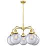 Beacon 26"W 5 Light Satin Gold Stem Hung Chandelier With Clear Glass S