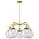 Beacon 26"W 5 Light Satin Gold Stem Hung Chandelier With Seedy Glass S