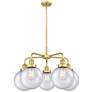 Beacon 26"W 5 Light Satin Gold Stem Hung Chandelier With Seedy Glass S