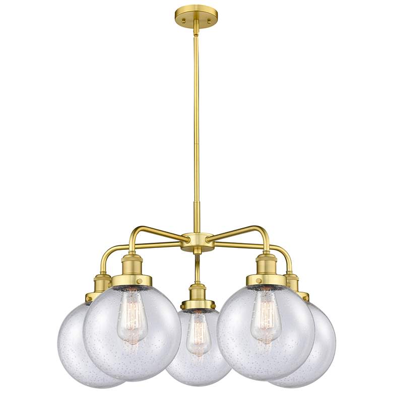 Image 1 Beacon 26"W 5 Light Satin Gold Stem Hung Chandelier With Seedy Glass S