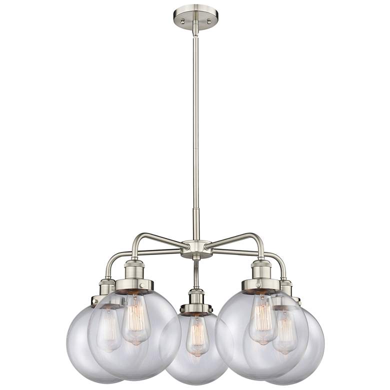 Image 1 Beacon 26"W 5 Light Satin Nickel Stem Hung Chandelier w/ Clear Glass S