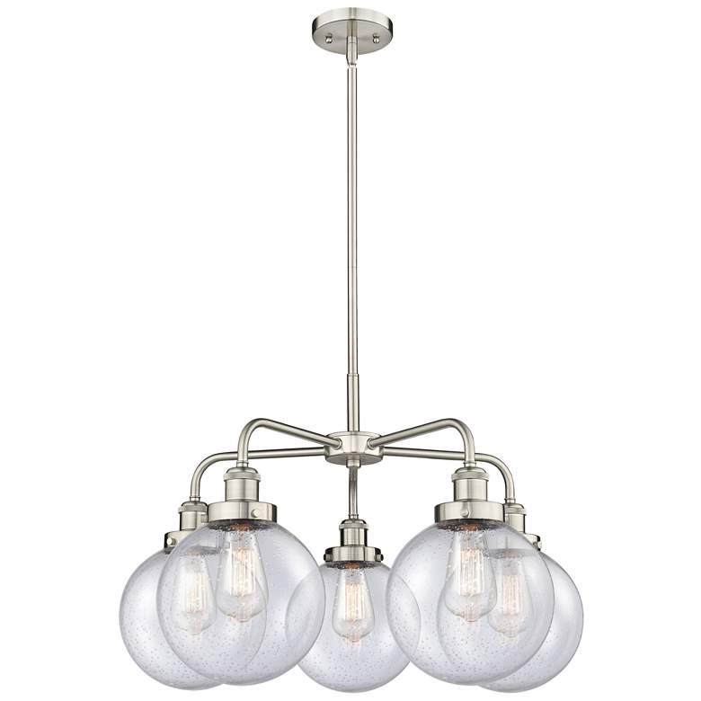 Image 1 Beacon 26"W 5 Light Satin Nickel Stem Hung Chandelier w/ Seedy Glass S